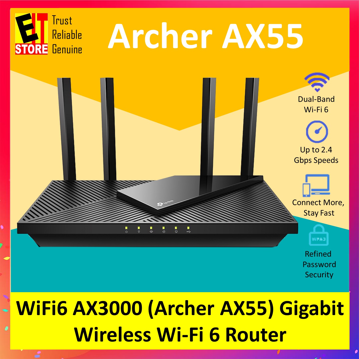 TP-LINK ARCHER AX55 AX3000 DUAL BAND GIGABIT Wi-Fi 6 MODEM ROUTER | Lazada TP-LINK ARCHER AX55 AX3000 DUAL BAND GIGABIT Wi-Fi 6 MODEM ROUTER | Lazada
