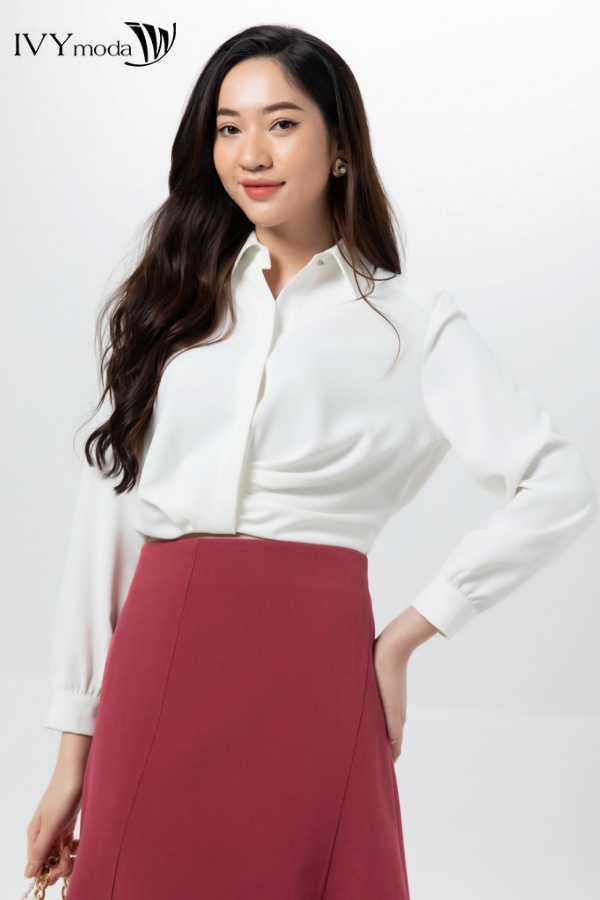[TỪ 15-19.1|VOUCHER 150K] Áo sơ mi vạt túm lệch IVY moda MS 17B9161