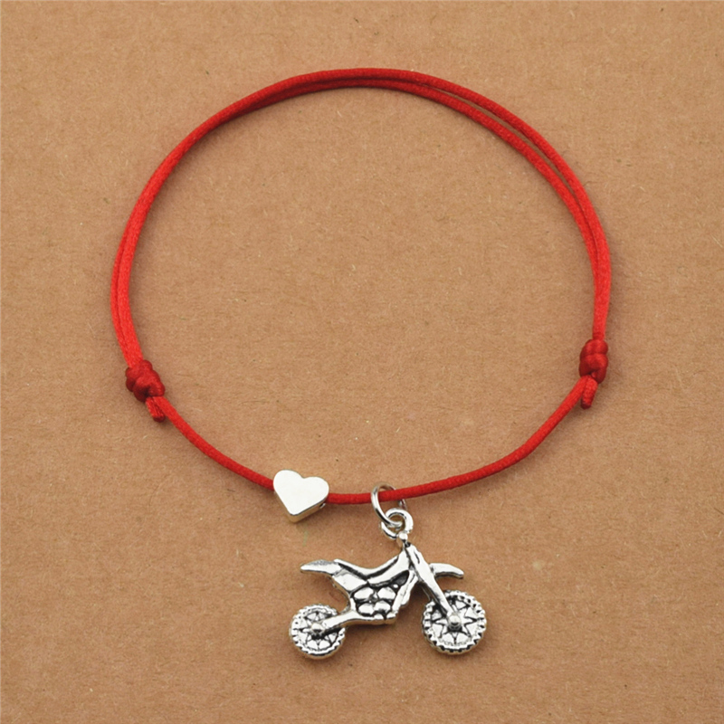 Sports Motorcycle Pendant Heart Charm Bracelets Red Cord Rope Dirt