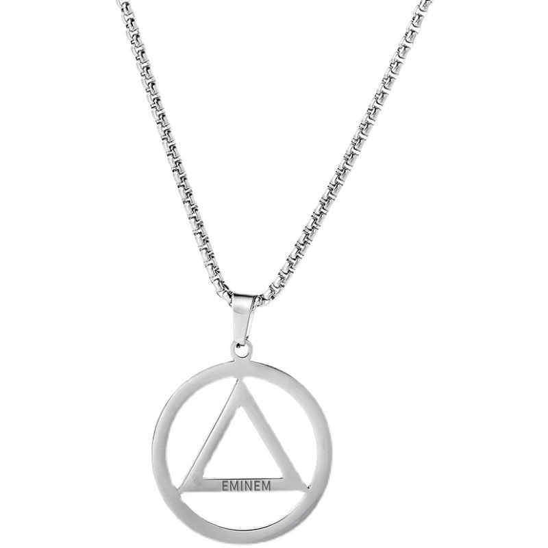 【Special offer】Hip-hop Rap Eminem Eminem Same-style Round Triangle Titanium Steel Necklace Men's Niche Trend Pendant. 