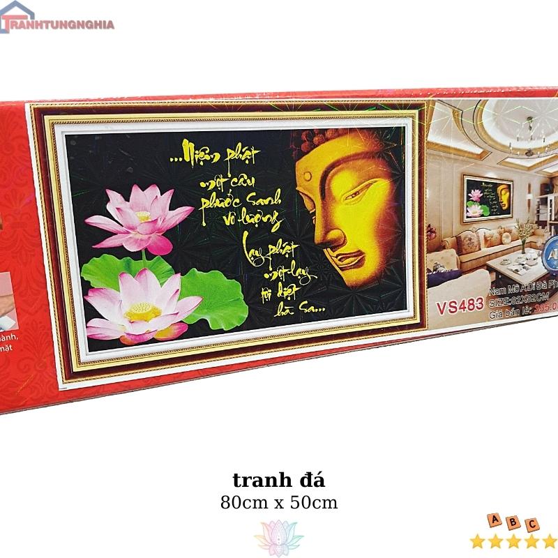 Tranh đính đá, tranh thêu chữ thập phật tổ 80cm x 50cm