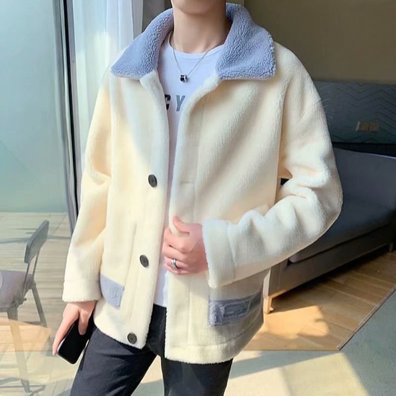 Áo khoác lông cừu dáng rộng phong cách thời trang Hàn Quốc áo khoác nam đẹp from rộng Simple Fashion khoác len Nam
