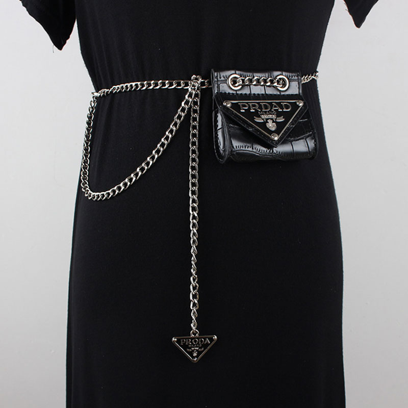 C&K Women's belt bag chain mini belt bag bag dress suit trim woven waist chain versatile casual jeans trouser belt