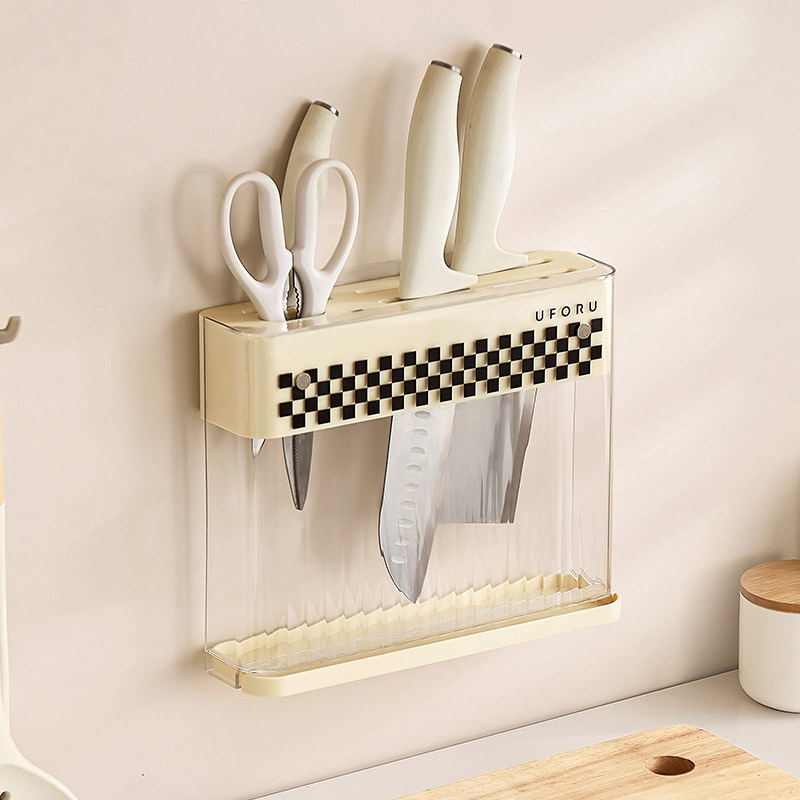 Storage Shelf Tool rack wall-mounted countertop, knife storage rack, kitchen wall-mounted, non-perforated light luxury plastic drainer holder