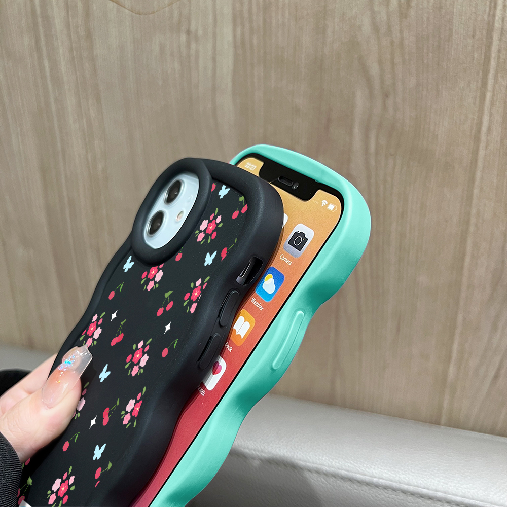 TA for Infinix Smart 7 Tecno Spark Go 2023 Pop 7 Pro Back Cover Macaron Wave Soft Silicone Mobile Phone Cover Cherries and Flowers Pattern Case. 
