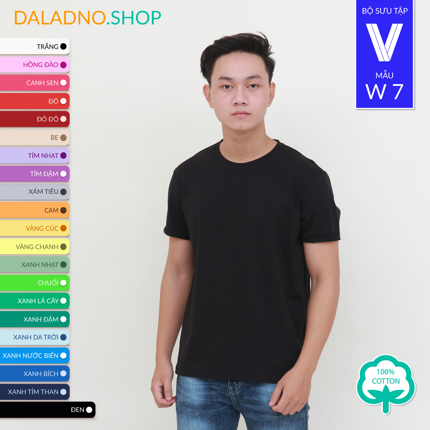 W_7 I T-shirt slim with tucked sleeves Cotton 100% full size 26 colors - Quadrillion