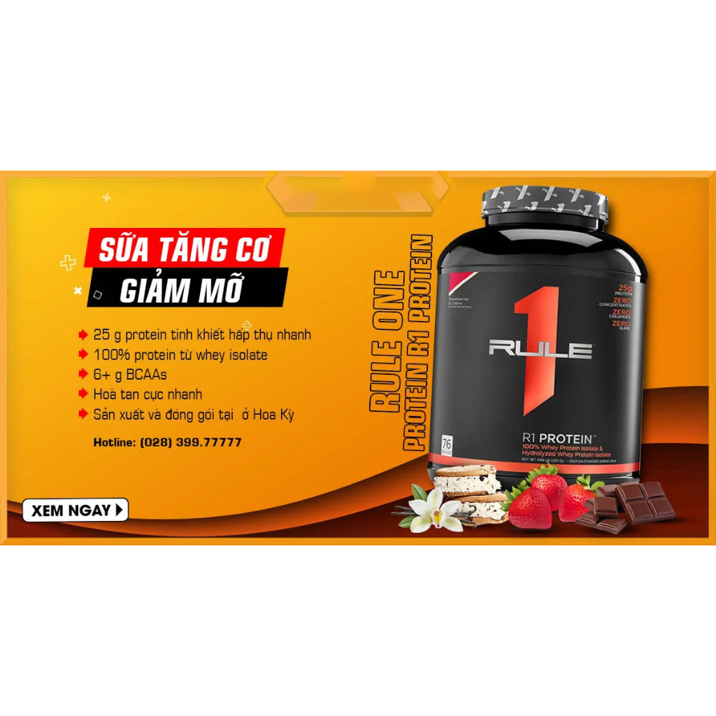 Sữa Tăng Cơ Nhanh Whey Protein Rule 1 - Chính Hãng Mỹ (5lbs)