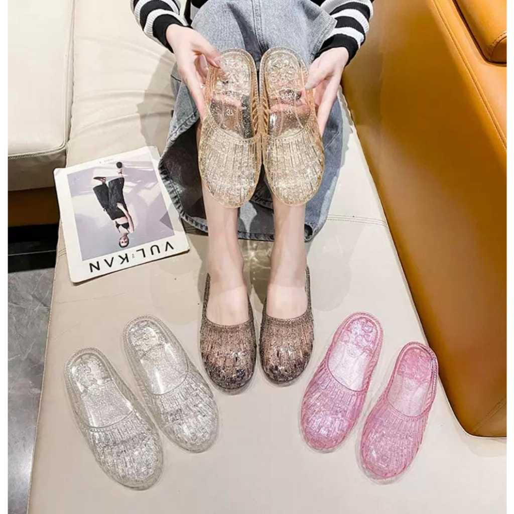 Sandal Jelly Transparan Glitter Wanita Jelly Shoes Wanita Import
