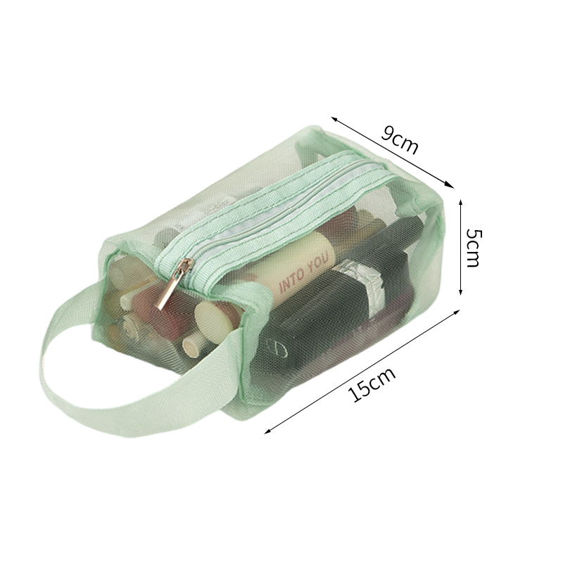 Portable Cosmetic Travel Storage Bag Mesh With Handle Organizer Storage Container