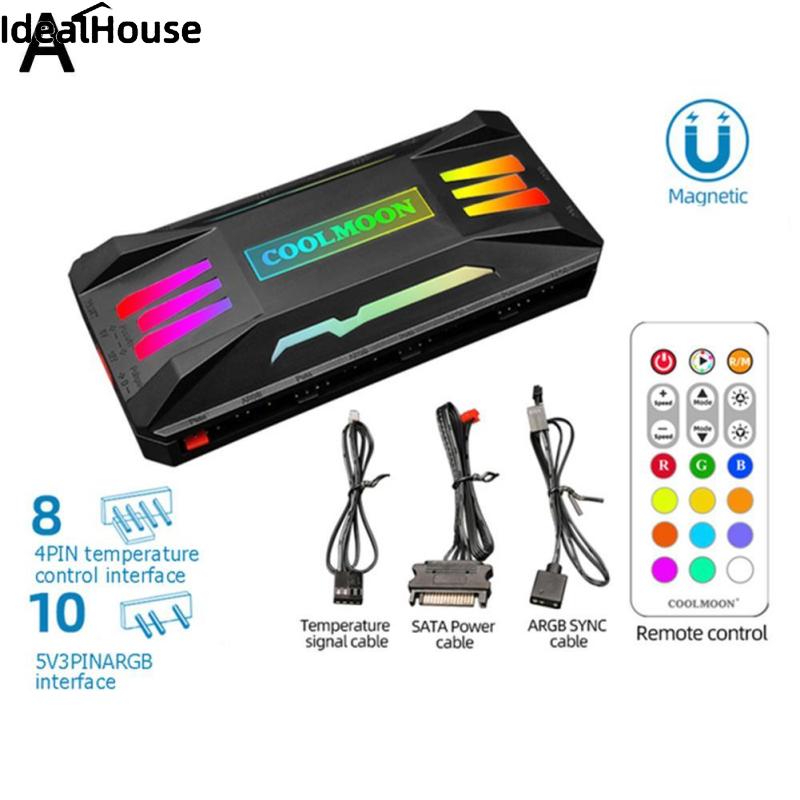 IDealHouse new Coolmoon P-argb Controller 4-pin Pwm 5v 3pin Smart RGB Remote Controller Chassis Fan Hub Pc Case Cooling Fan