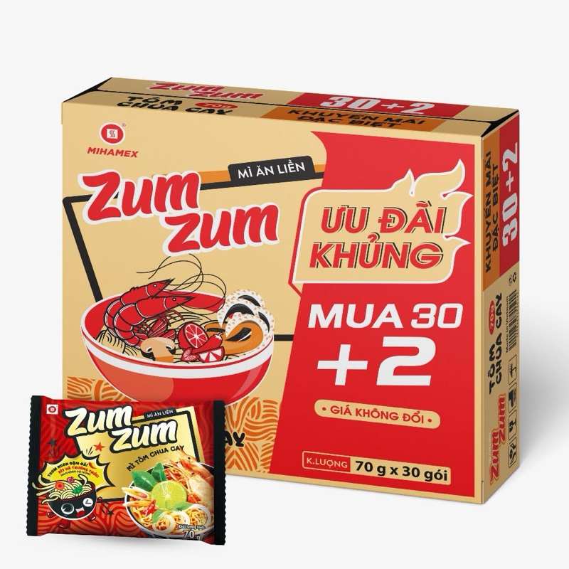 Thùng 30+2 gói mì zumzum 60gr/gói