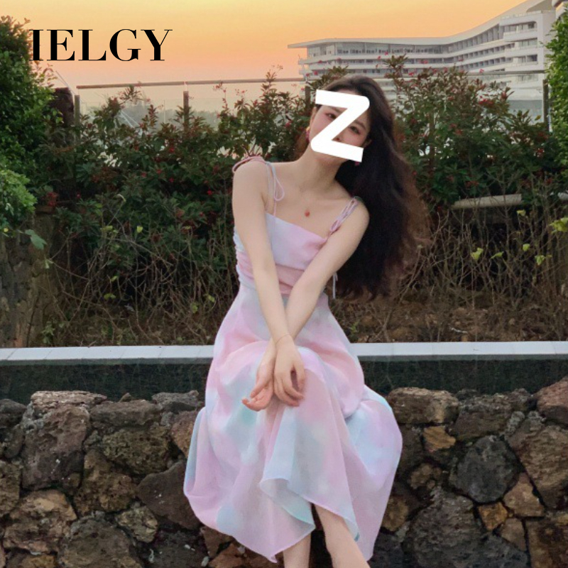 IELGY women's rainbow tie dye suspender dress