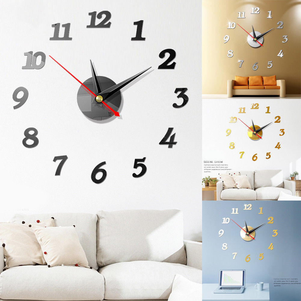 Clock Innoative Designs 【Innovative design】Modern Large Wall Digital Clocks 3D Mirror Sticker ...