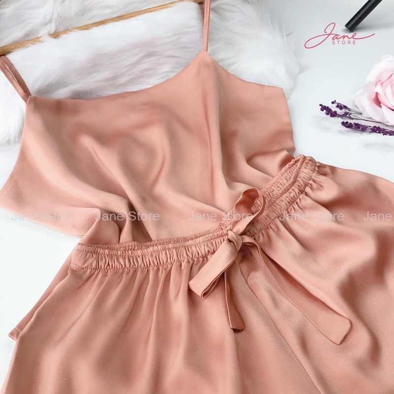 Đồ ngủ sexy mặc nhà, bộ lụa hai dây cao cấp B06