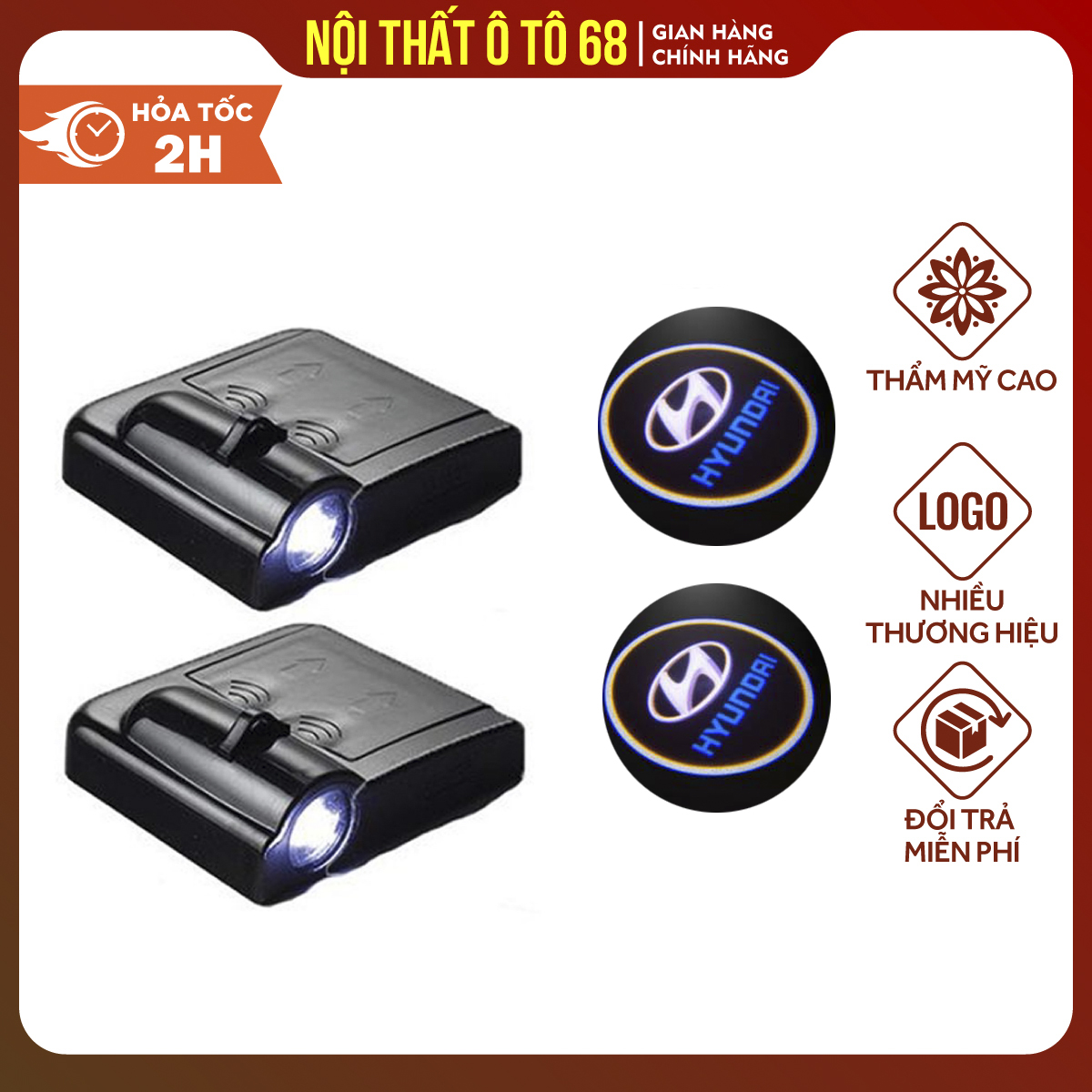 Đèn cảnh báo mở cửa chiếu Logo, thương hiệu HUYNDAI