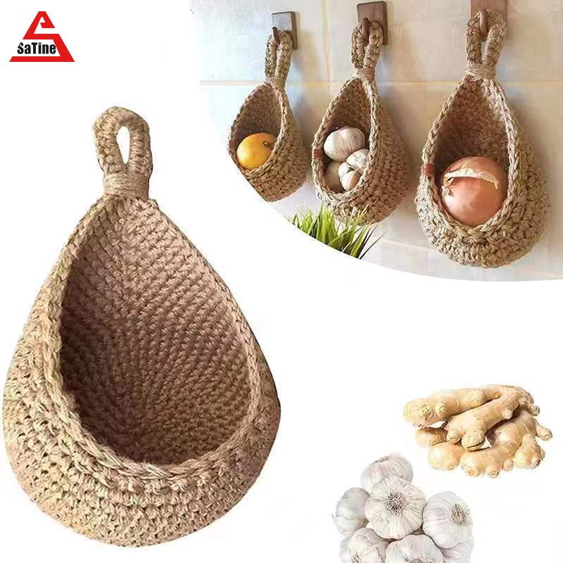 Vegetable basket Kitchen storage basket Hand-crocheted wall-mounted fruit and vegetable flower basket