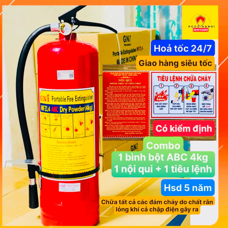 Combo 1 bình bột ABC 4kg + 1 bộ nội qui tiêu lệnh
