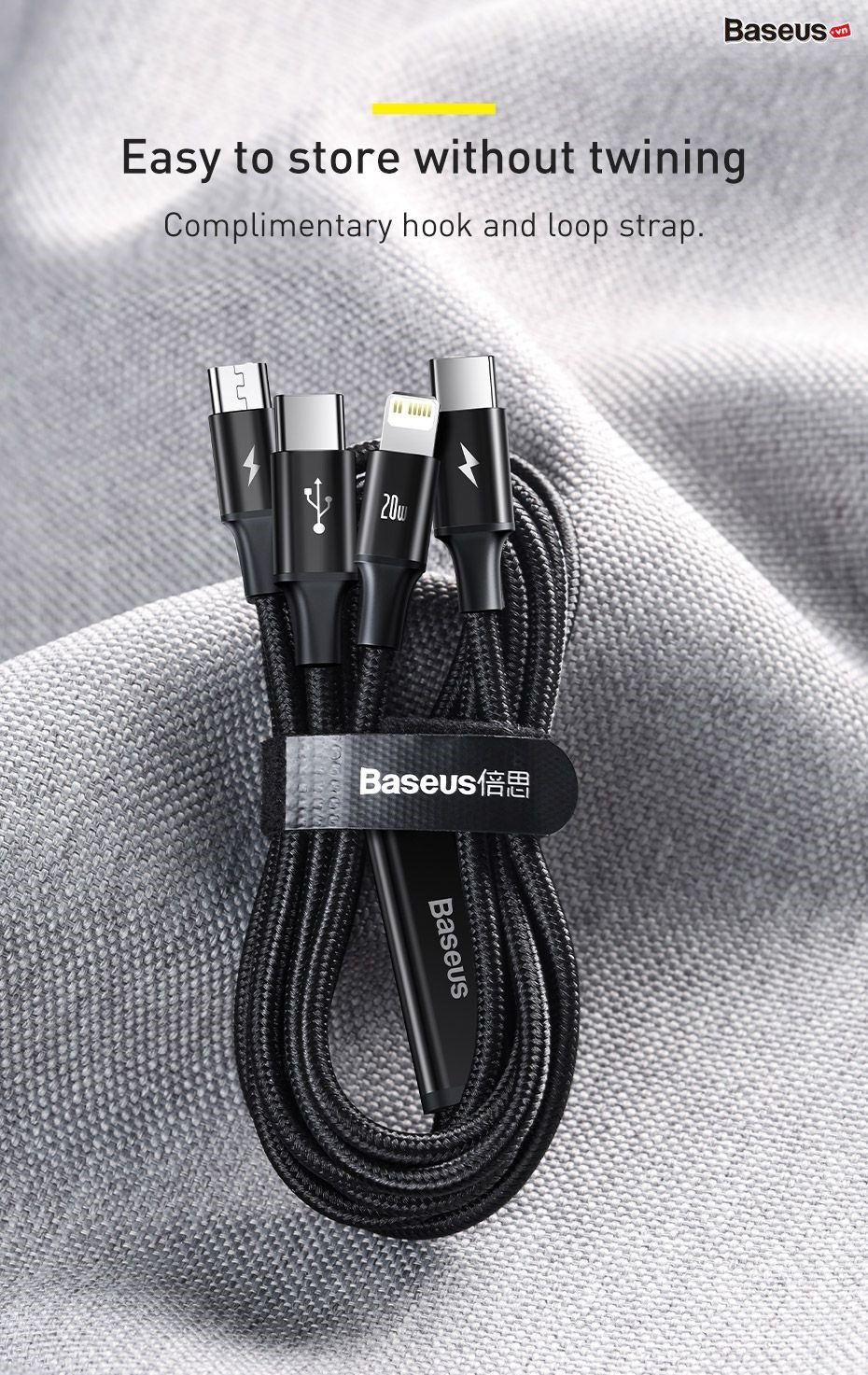 Cáp sạc PD20W Baseus Rapid Series 3 in1 ( Type C to Type C / Lightning/ Micro USB ) Fast Charging & Data Cable dài 1.5m