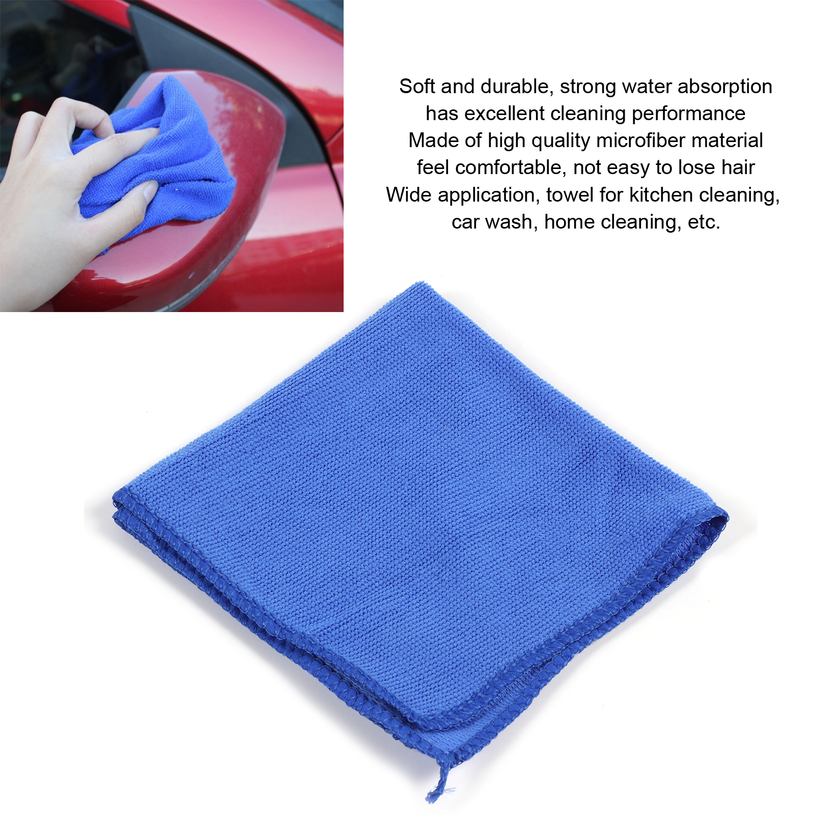 Car Cleaning Cloth Blue Microfiber Towel Strong Water Absorption 11.8x11.8in Durable for Home Kitchen Automotive Washing