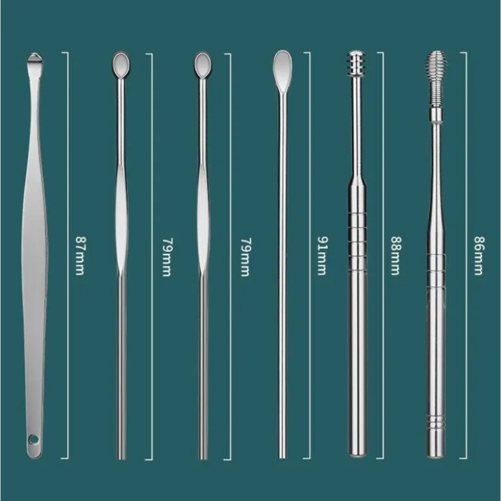 Metal Ear Cleaning Spoon Set - Professional 6 Piece Kit for Ear Hygiene and Care. 