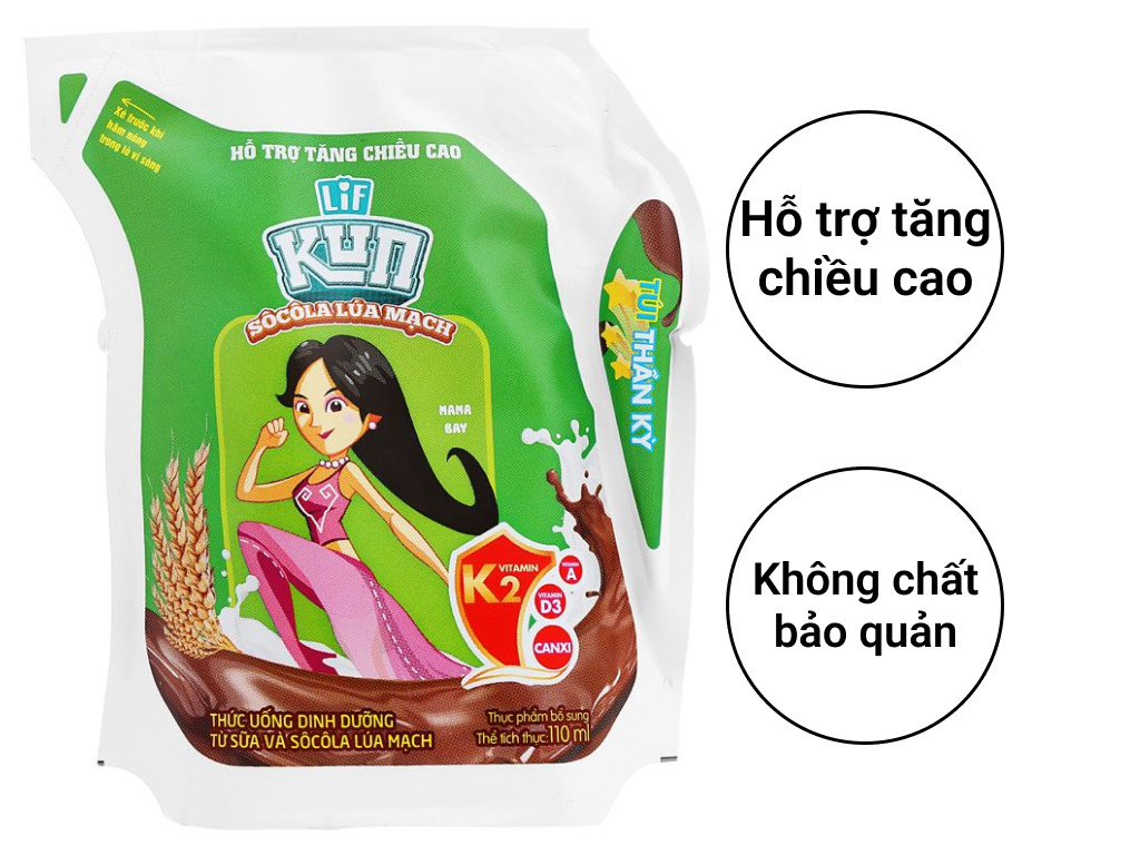 (HSD T3-2025) Thùng 24 Túi Sữa Chua Uống Socola Lúa Mạch LiF Kun 110ml.