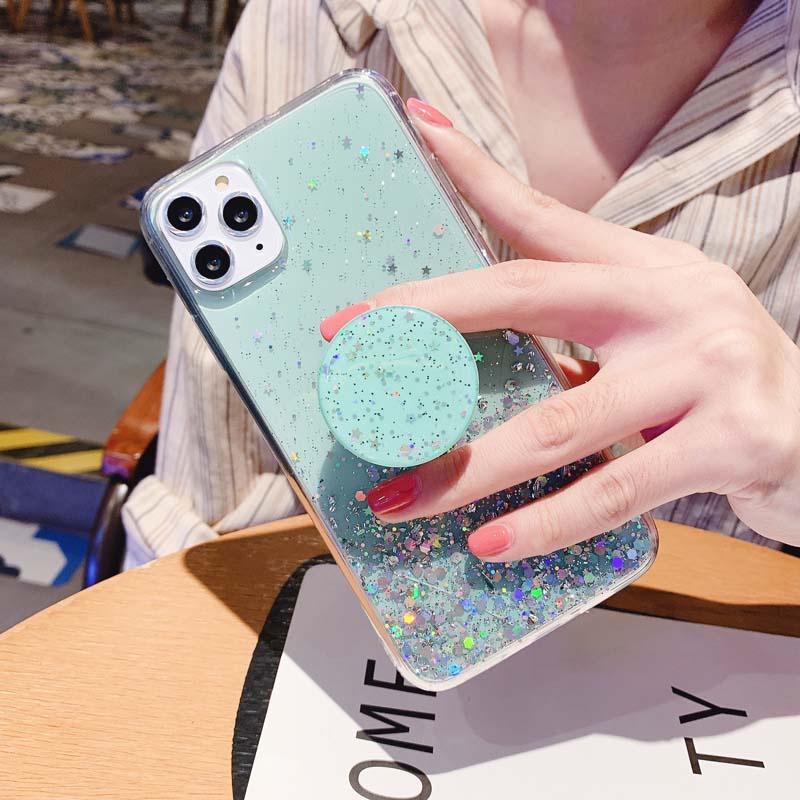 New Phone case Tecno POP 7 8 Pro 5 LTE Cover Glittering Soft Stars Moon Sequins Folding Stand Transparent Silicone Anti Drop Back cover Tecno POP5 LTE POP8 POP7 Pro case. 