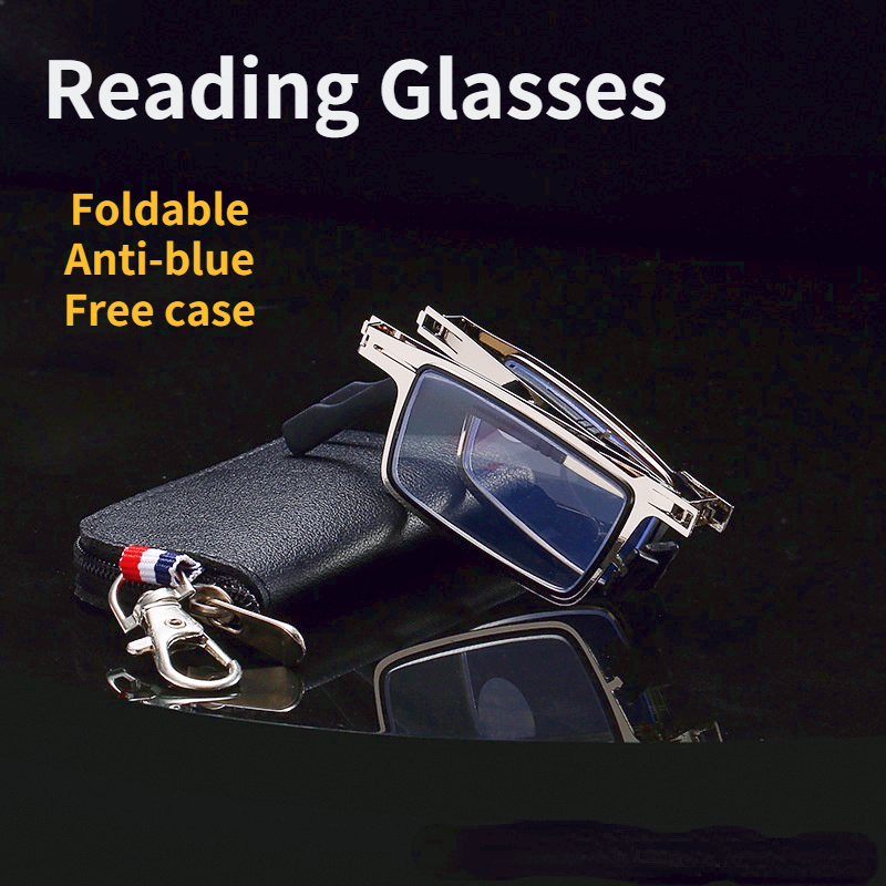 OYKI Kính đọc sách gấp Nam nữ Gọng kim loại Kính mắt vuông hình bầu dục Chống kính mắt xanh