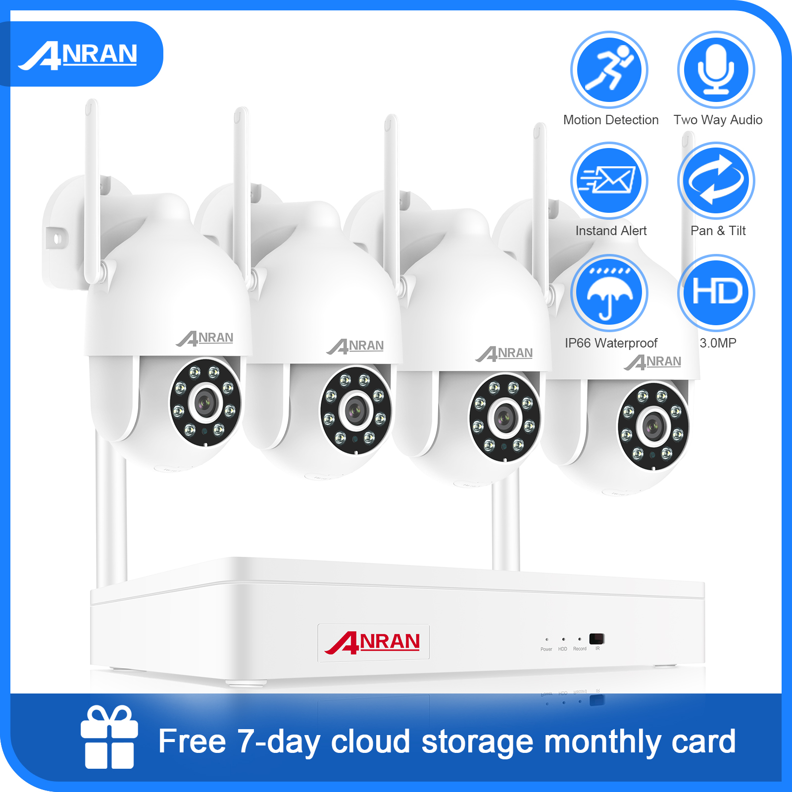 ANRAN Outdoor WiFi IP Home Security Camera System Wireless 1TB CCTV Audio 8CH 3MP NVR 