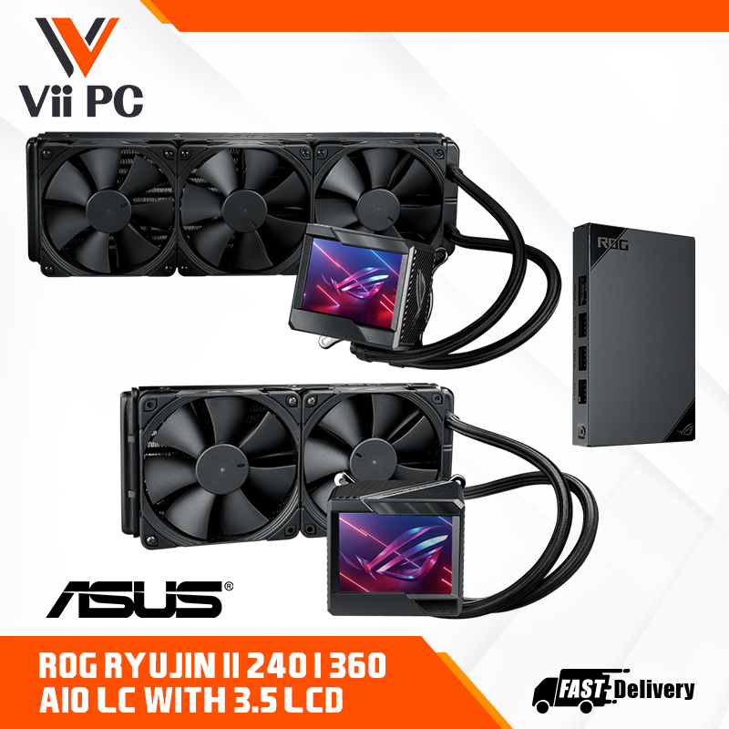ASUS ROG Ryujin II 240 360 all-in-one liquid CPU cooler with LCD,  embedded pump fan with PWM 120mm radiator fans