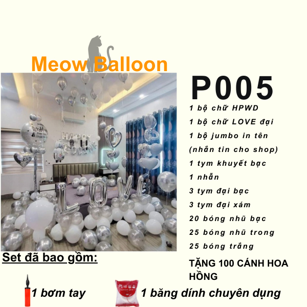 Set bóng trang trí phòng cưới, phòng tân hôn, phòng hẹn hò
