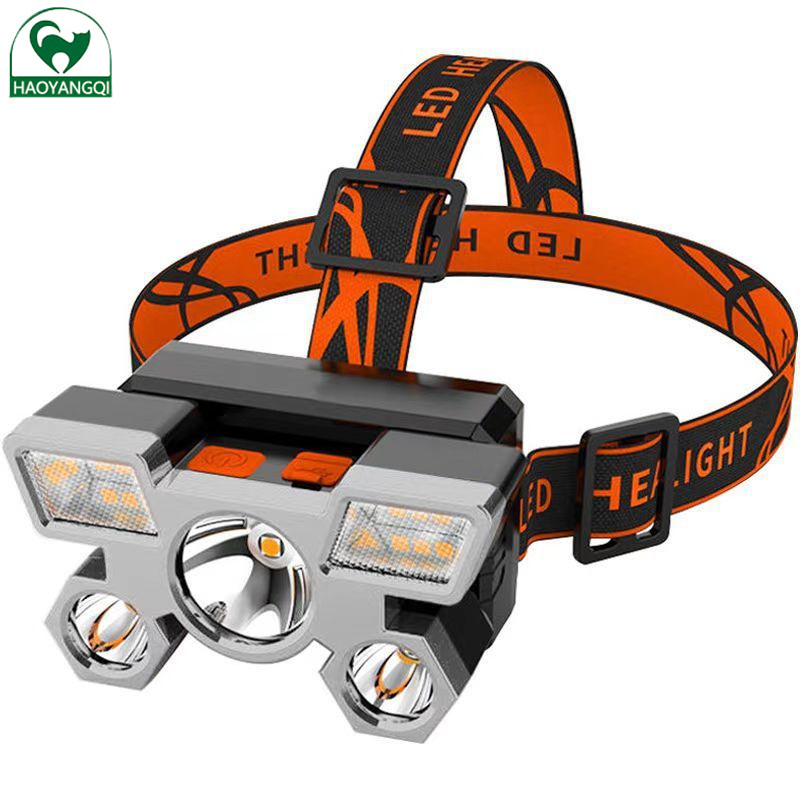 Head lamp LED strong light five-head airplane light USB charging head-mounted riding light outdoor camping fishing headlight Outdoor headlight