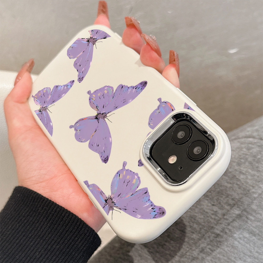 Hontinga for Redmi Note 10 Note 10S Poco M5S Back Cover Luxury Silver Edge Lens Mobile Cover Purple Butterfly Pattern Soft Silicone Phone Case. 