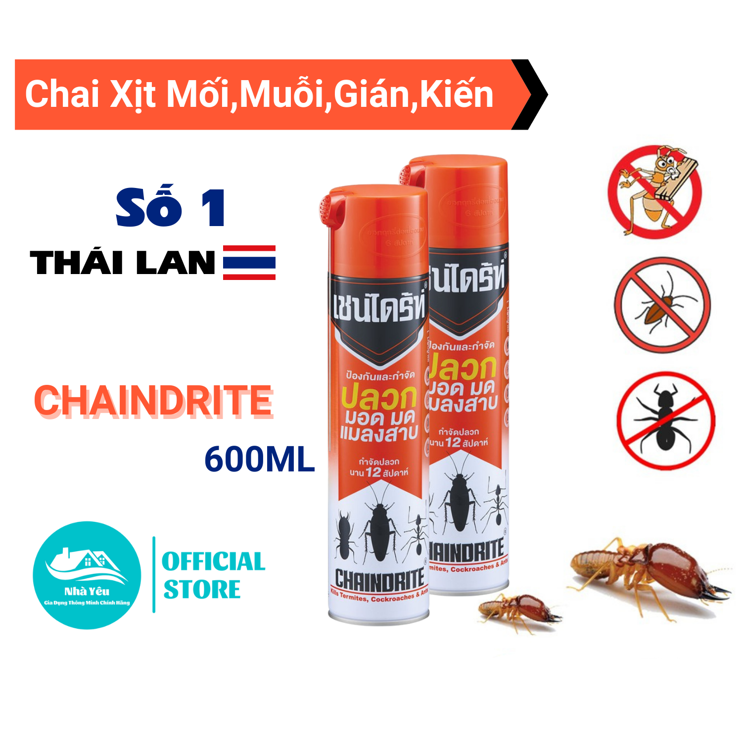 Bình Xịt Mối,Muỗi,Gián Và Các Loại Côn Trùng ChainDrite Thái Lan 600ml