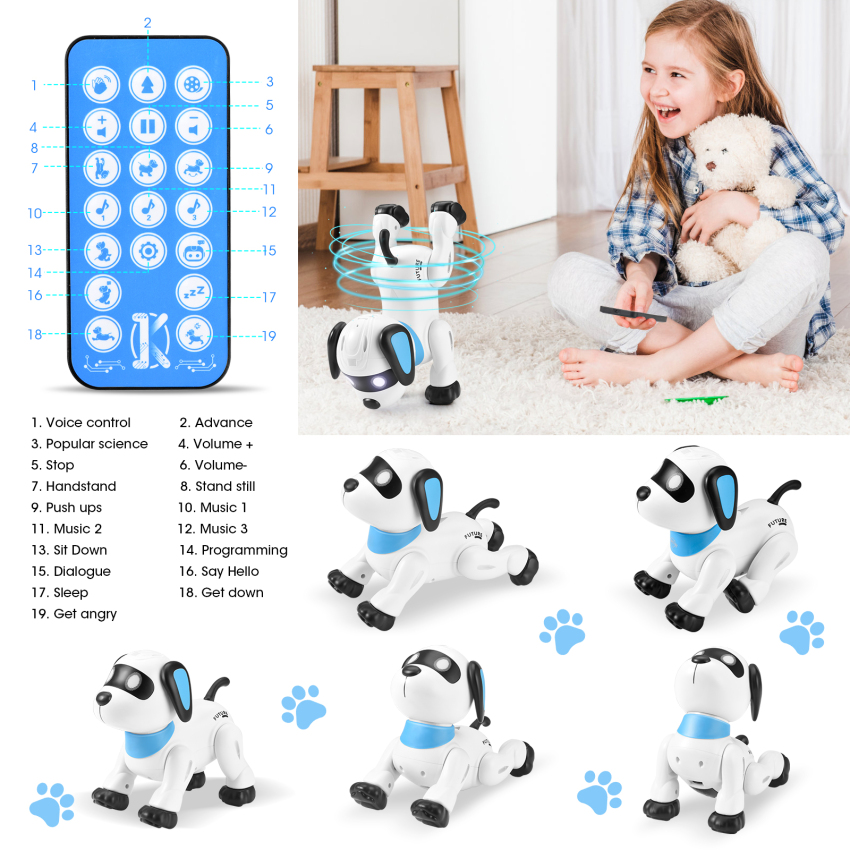 Remote Control Robot Dog Toy, Programmable Interactive & Smart Dancing Robots For Kids 5 And Up, RC Stunt Toy Dog With Sound LED Eyes, Electronic Pets Toys Robotic Dogs For Kids Gifts