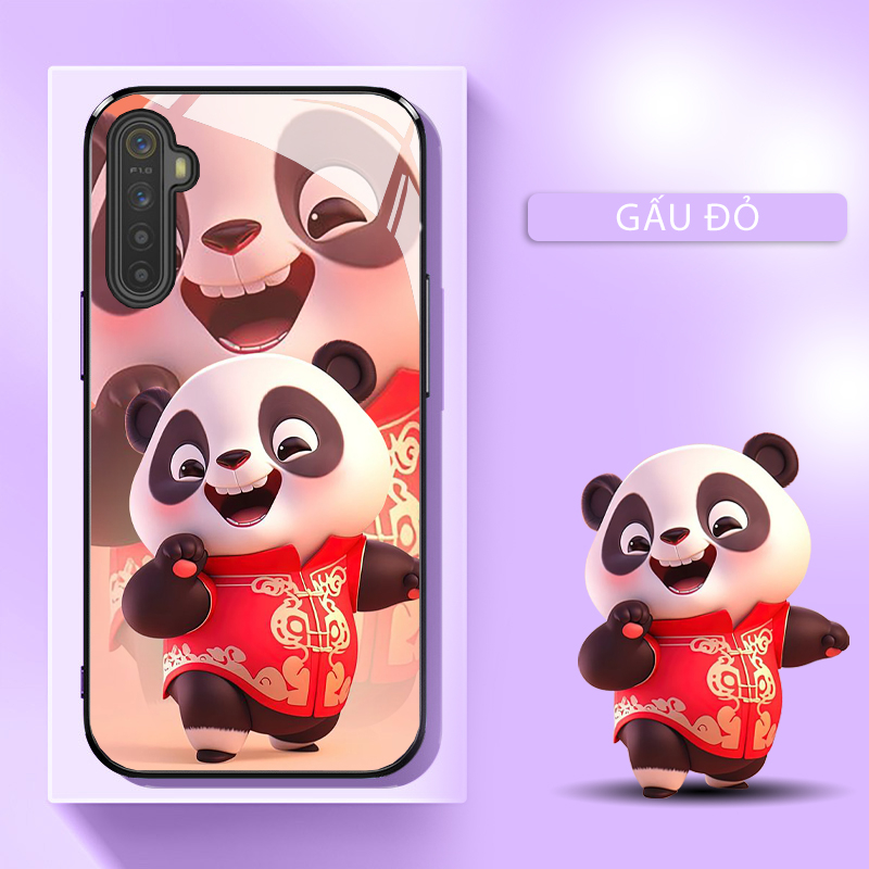 Ốp lưng realme 6, realme 6 pro mặt kính cường lực, hình gấu trúc