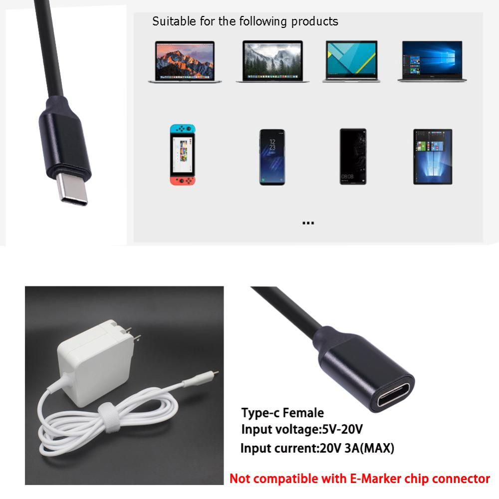 USB C Cáp nối Loại C Đầu đực thành đầu cái sạc PD đồng bộ dây điện nối dài