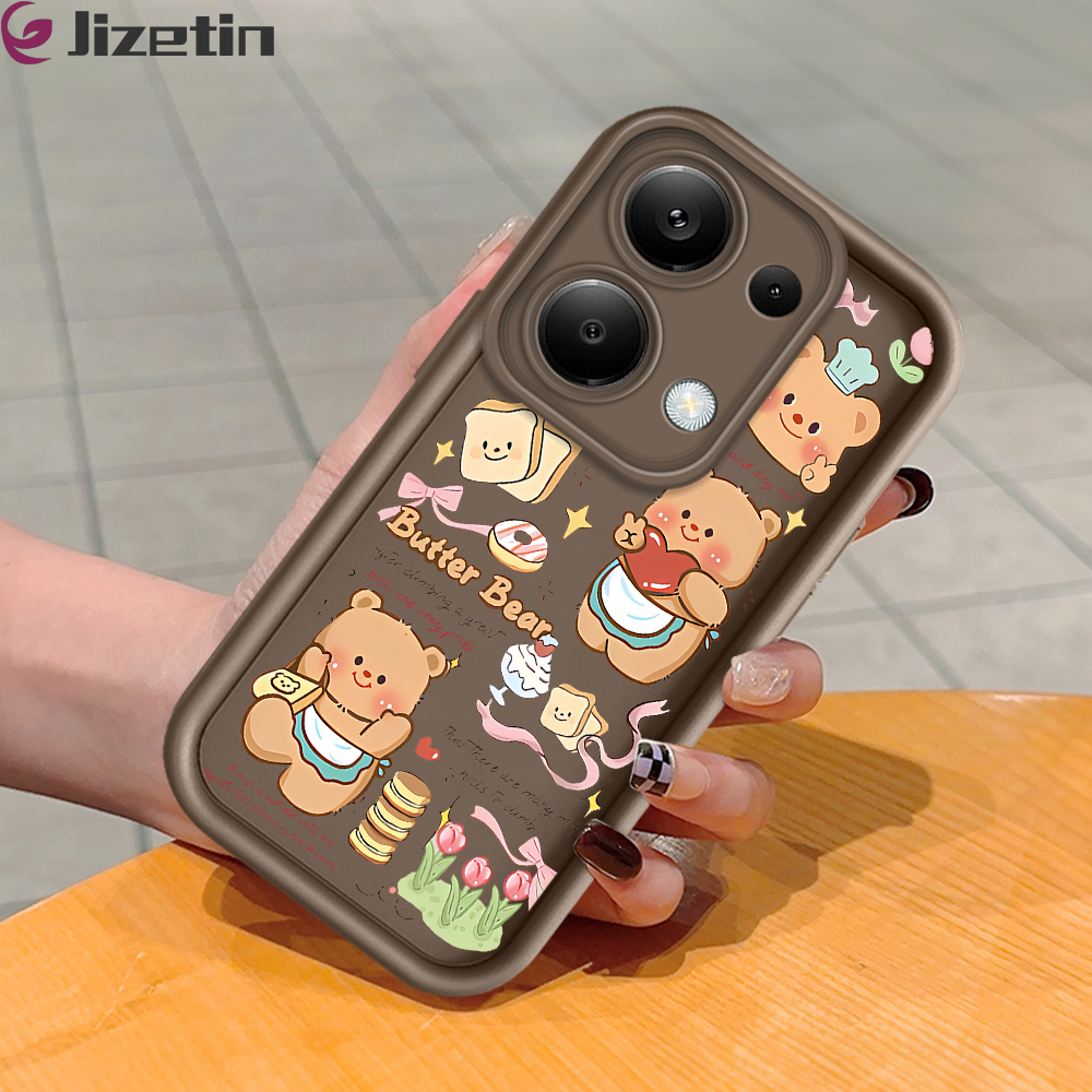 Jizetin for Redmi Note 13 4G 5G Note 13 Pro+ Xiaomi X6 Poco M6 Pro Back Cover Butter Bear Ladder Camera Soft Rubber Mobile Phone Case.