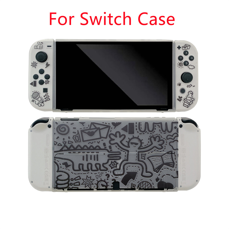 【Stylish】 Cute Cartoon Graffiti Game Console Protective Case For Nintendo Switch OLED Soft Silicone Protector Cover For Switch Accessories.