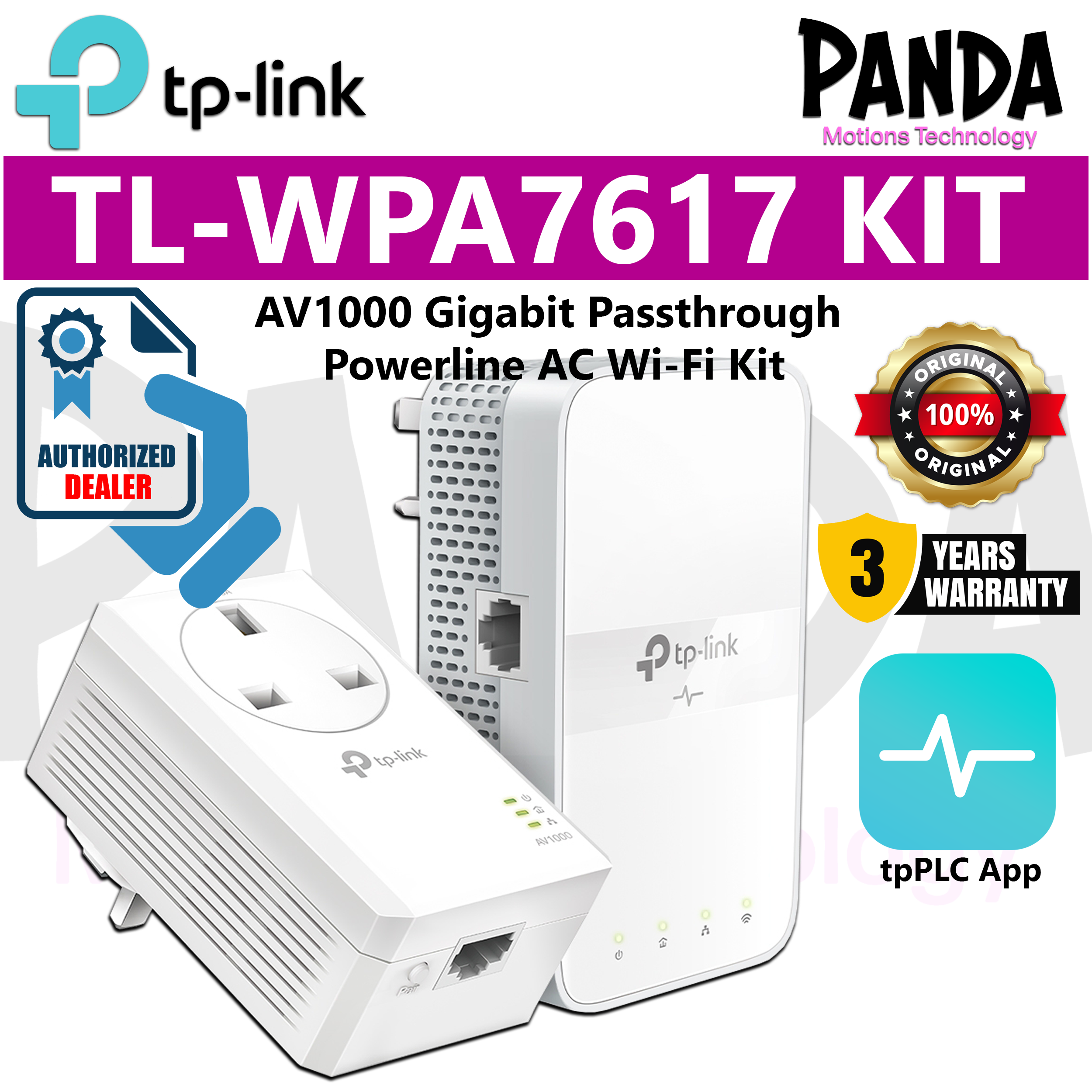 TP-Link TL-WPA7617 KIT AV1000 Gigabit Passthrough Powerline