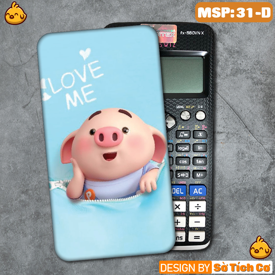 Bộ Miếng dán Nắp + Lưng máy tính casio/vinacal FX500 FX570 FX580 FX880 - 570ES 570EX 680EX hình Heo Dễ Thương: MT31
