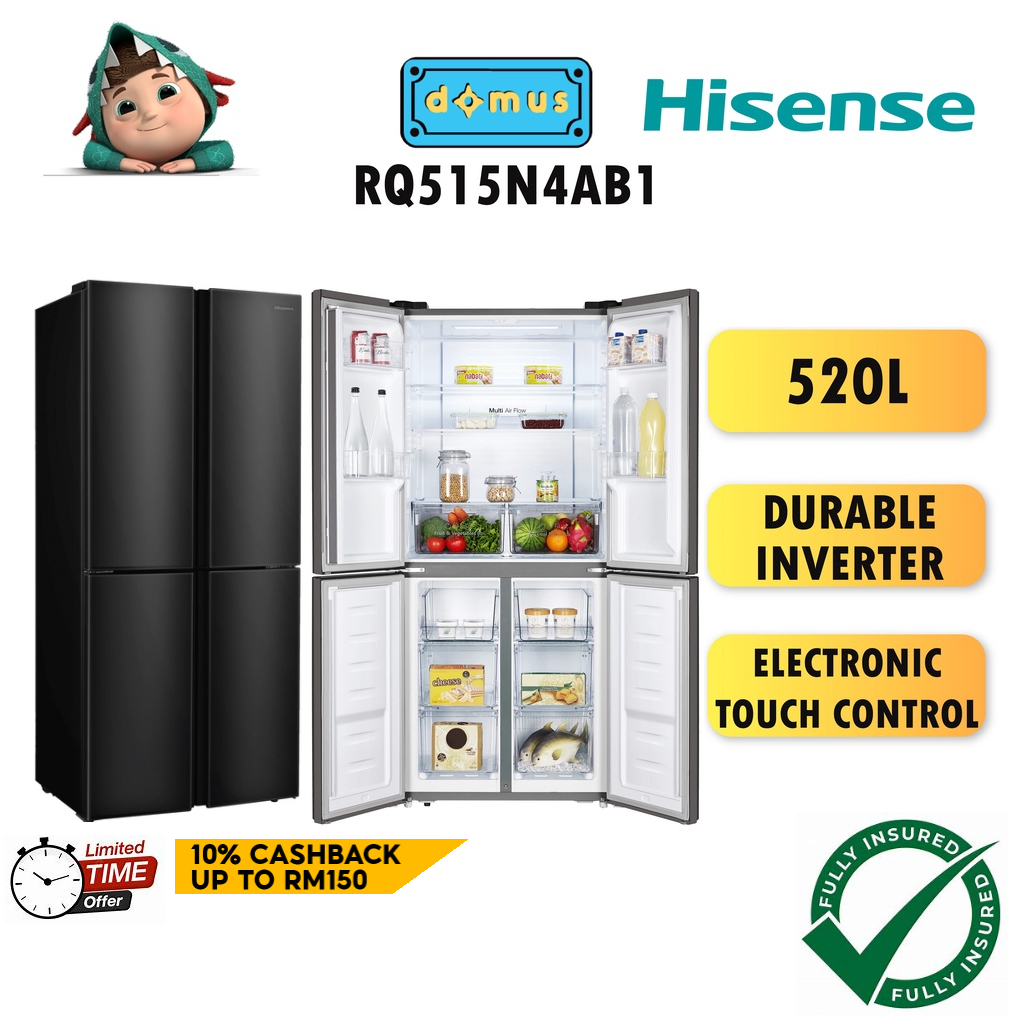 Hisense Refrigerator 4 Door Inverter 520L Fridge 4 Doors Peti Sejuk