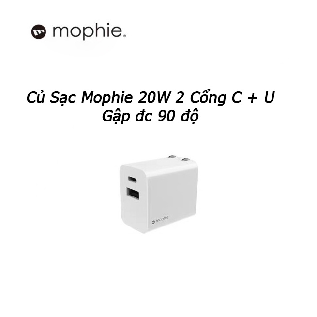 Củ sạc nhanh Mophie 2 cổng Type C+ USB AWall Adapter PD 20W