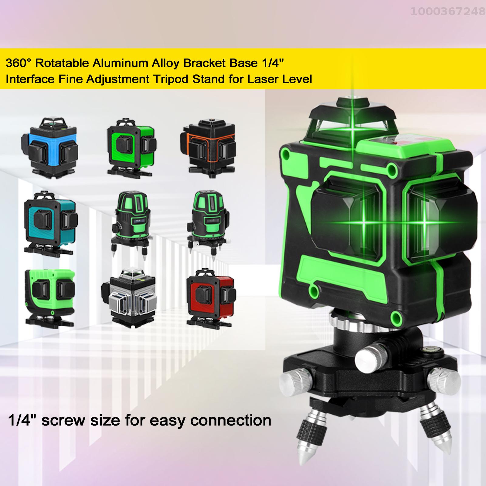 360° Rotatable Aluminum Alloy Bracket Base 1/4'' Interface Fine Adjustment Tripod Stand for Laser Level