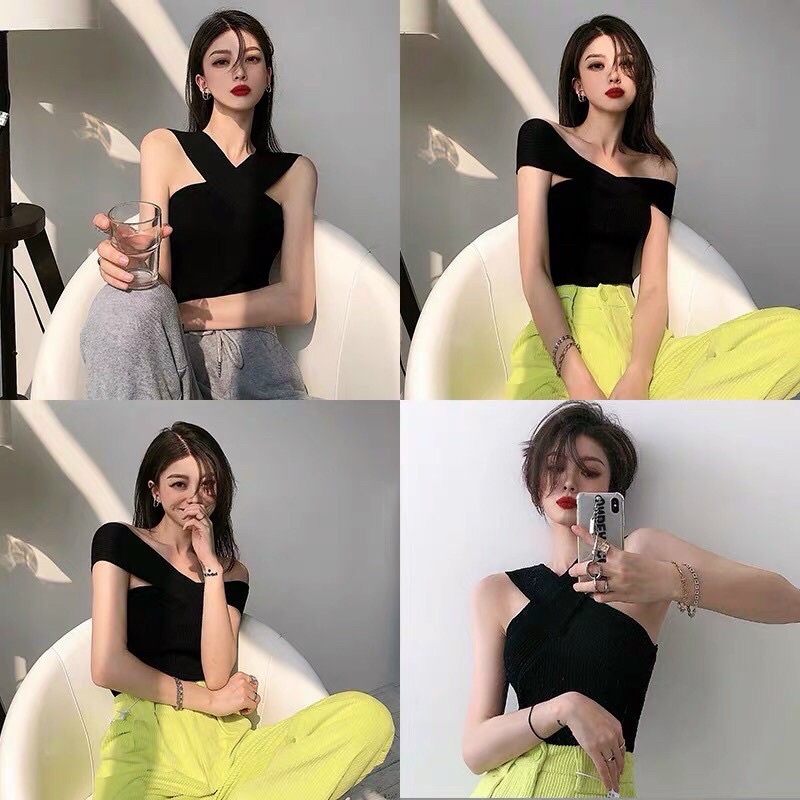 Áo len nữ kiểu cổ vắt chéo sexy hàng QC(mặc được nhiều kiểu)