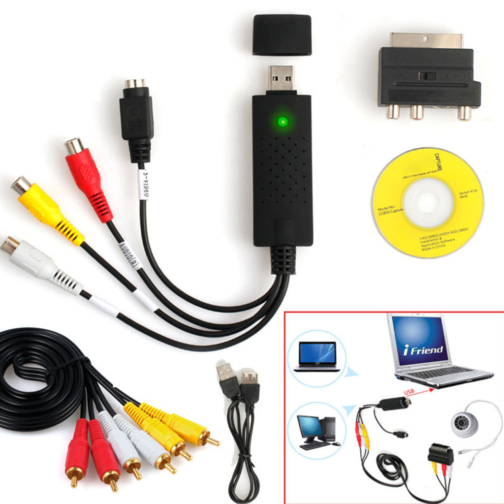 Professional usb2.0 vhs to dvd converter audio video capture kit rca cable kit suitable for win10