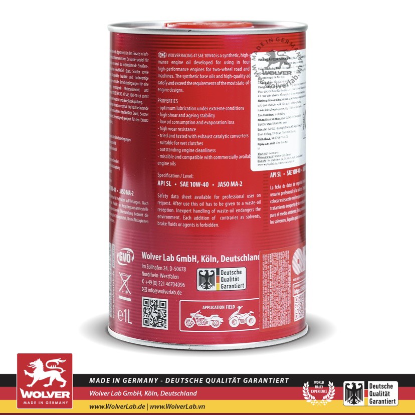 Nhớt Wolver Racing Synthetic 4T 10w40