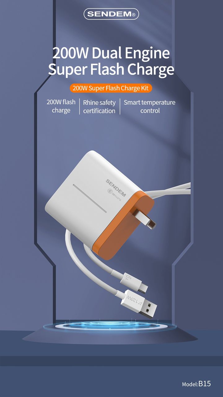 Bộ sạc siêu nhanh Sendem B15 200W Chân TypeC