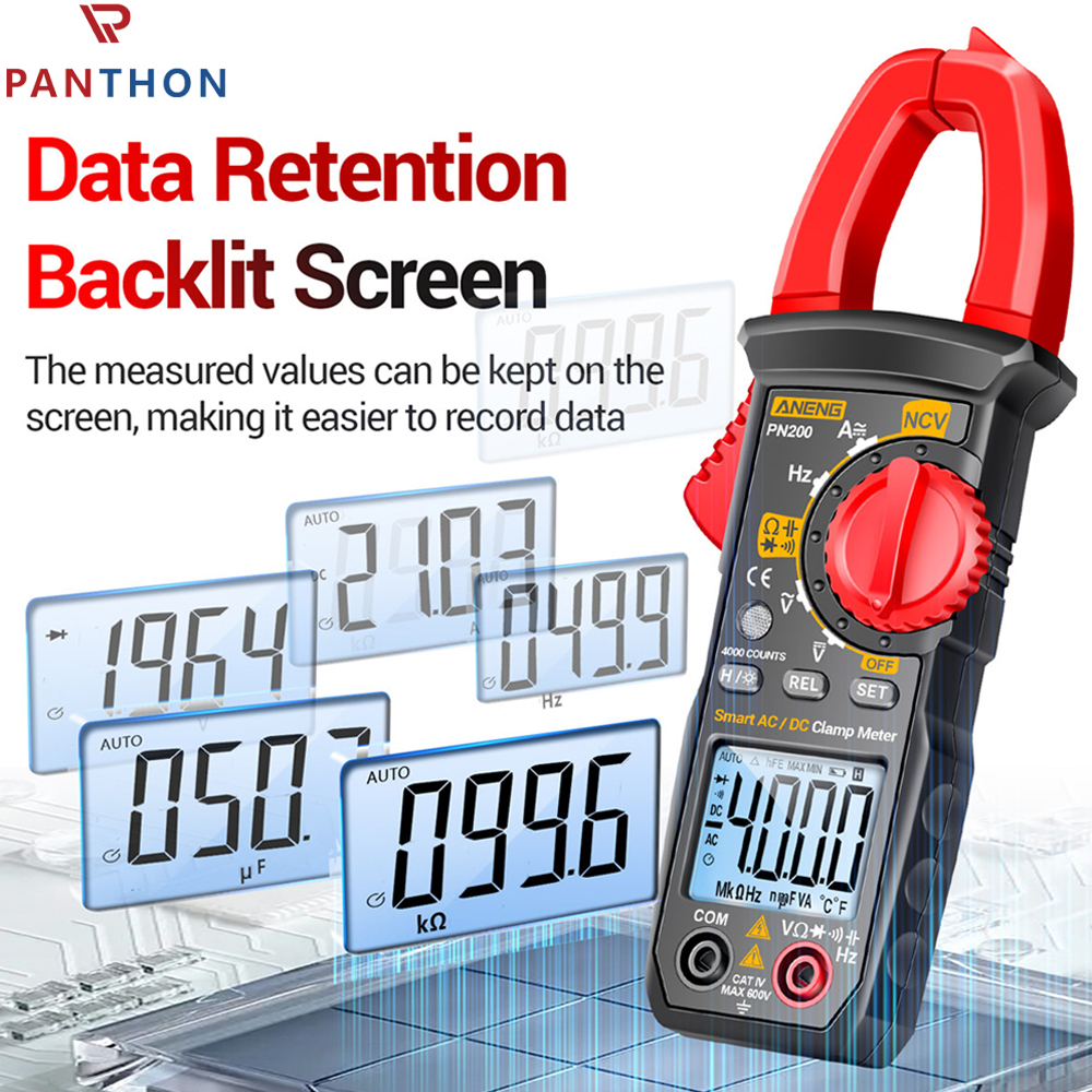 【💕Ready Stock🎉】PANTHON PN200 Digital Clamp Meter Multimeter AC Current and AC/DC 4000 counts Voltage Tester with Amp Volt Ohm Resistance Test Auto-Ranging