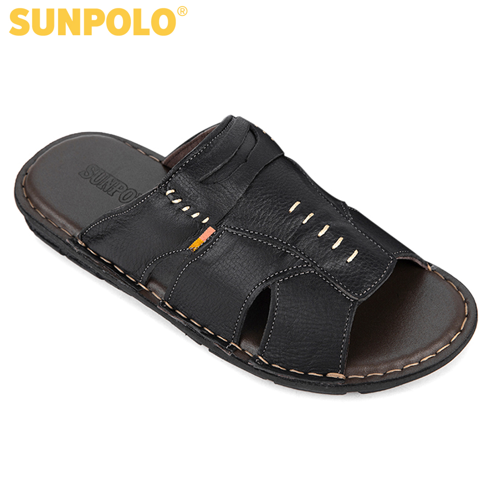 Dép Quai Ngang Nam Da Bò SUNPOLO AQN009 (Đen, Nâu)