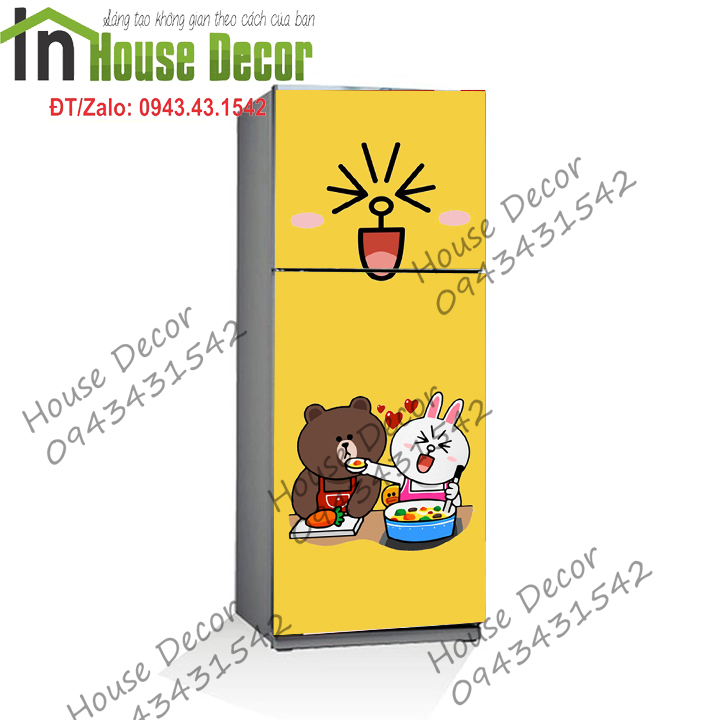 Decal dán trang trí tủ lạnh hình gấu - TL102